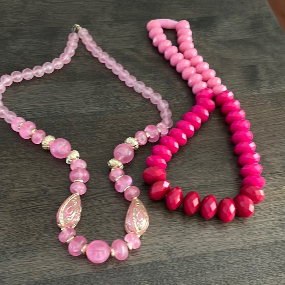 Pink Beaded Necklace Set - Ombre & Faceted Styles